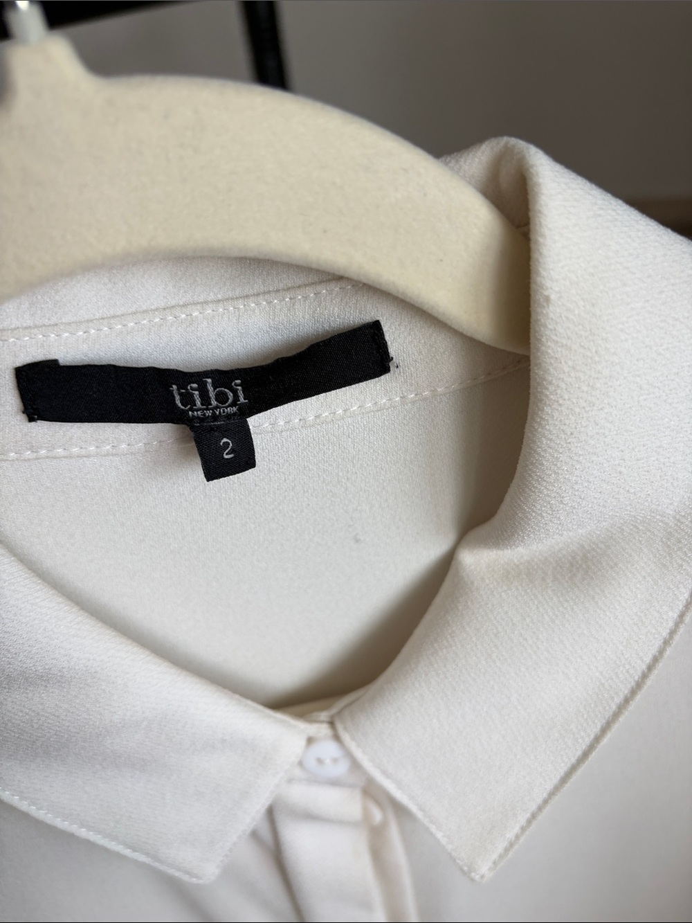 Tibi Cream Ruffle-Hem Button Front Blouse - Picture 2 of 4